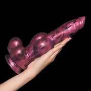 Dildo metallico viola nero effetto iride Magmara Ringo con anello e dettagli laterali
