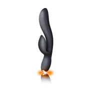 Vibratore rabbit nero Regala in silicone opaco con base luminosa arancione e punta testurizzata