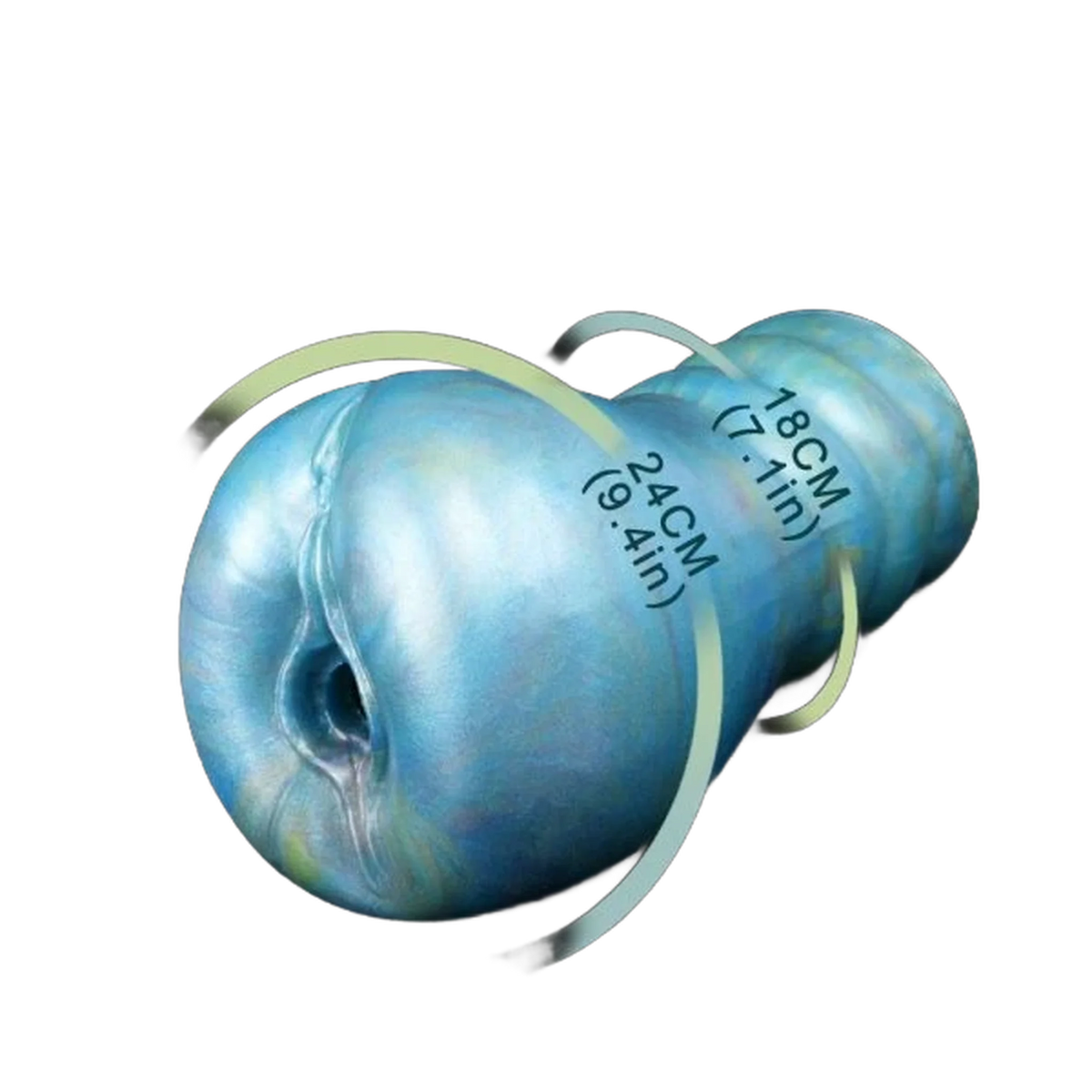 Dimensioni 24 cm masturbatore Rolling Wolf forma curva blu iridescente