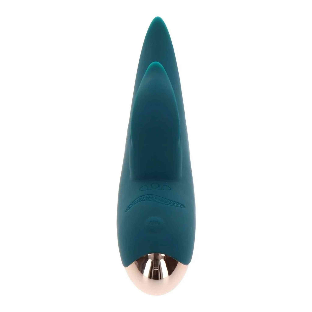 Vibratore rabbit verde scuro ToyJoy frontale con finitura metallica rosa oro