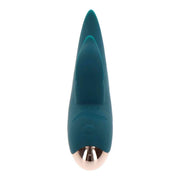 Vibratore rabbit verde scuro ToyJoy frontale con finitura metallica rosa oro