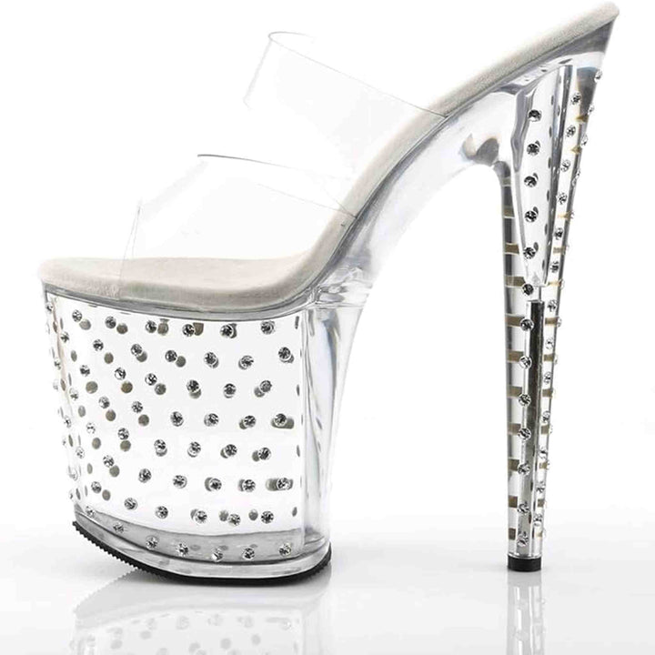 Sandalo Stardust Con Strass Plateau Trasparente Tacco 18