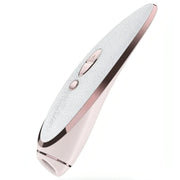 Satisfyer Prêt-à-Porter rosa pallido vista angolata silicone bianco dettagli metallici