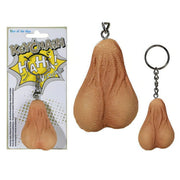 Portachiavi scherzoso a forma di testicoli in silicone morbido colore pelle con anello metallico