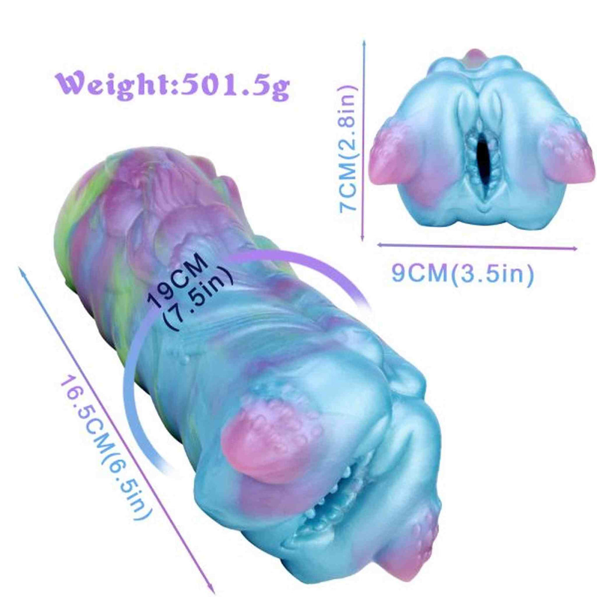 Dimensioni coniglio marino silicone liquido 16.5 cm colore blu viola verde