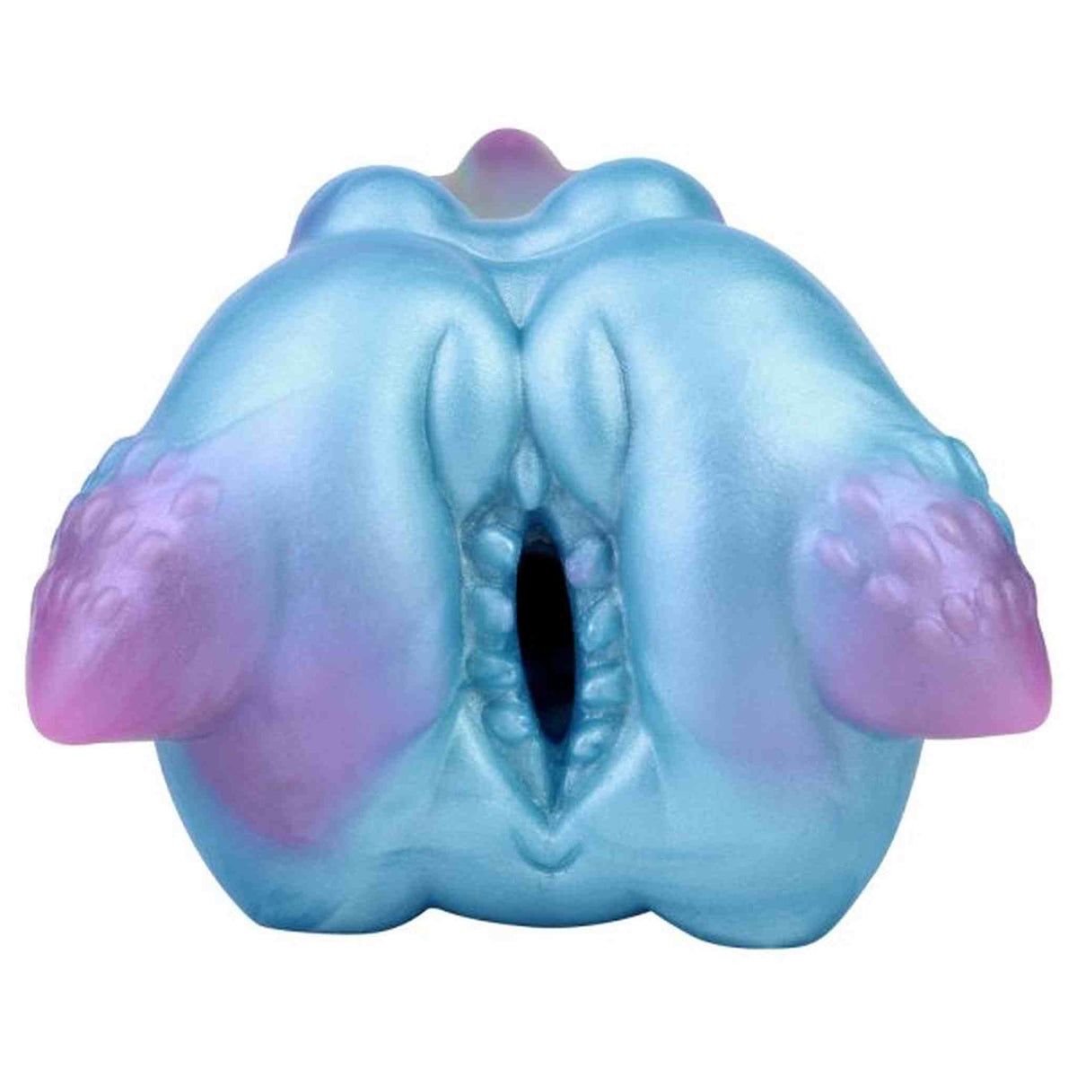 Dettaglio apertura centrale e orecchie coniglio marino silicone blu viola rosa