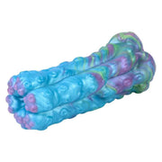 Vista laterale masturbatore tentacolo stella in silicone liquido blu con striature viola
