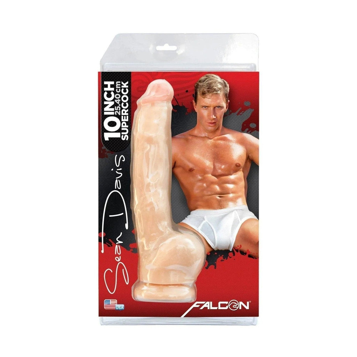 Confezione dildo Falcon Sean Davis Super Cock 10 pollici trasparente con grafica uomo muscoloso