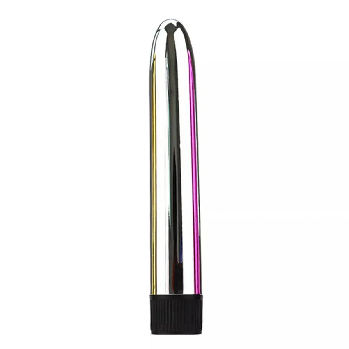 Vibratore Intense VITO trasparente con strisce interne colorate e base a righe nere