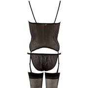 Set 3 Pezzi Basco In Pizzo Con Slip e Calze Velate Nere