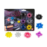 Set 6 anelli fallici colorati elastici in blister nero con design variabili