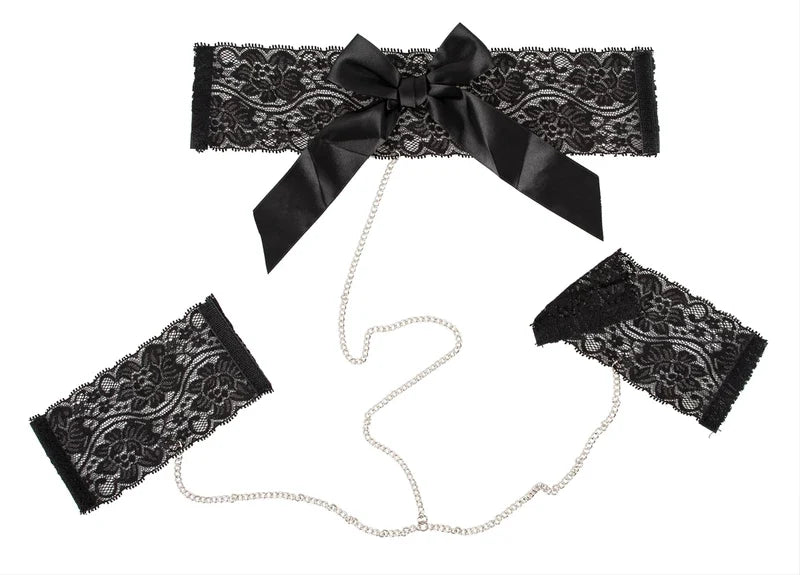 Set collare e polsiere pizzo nero fiocco raso Cottelli Jewels