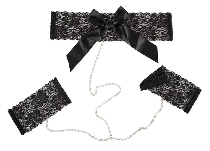 Set collare e polsiere pizzo nero fiocco raso Cottelli Jewels