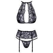 Set Lingerie Black Lace con Ricami Floreali