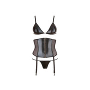 Visualizzazione piatta completo nero reggiseno triangolare e corpetto con zip