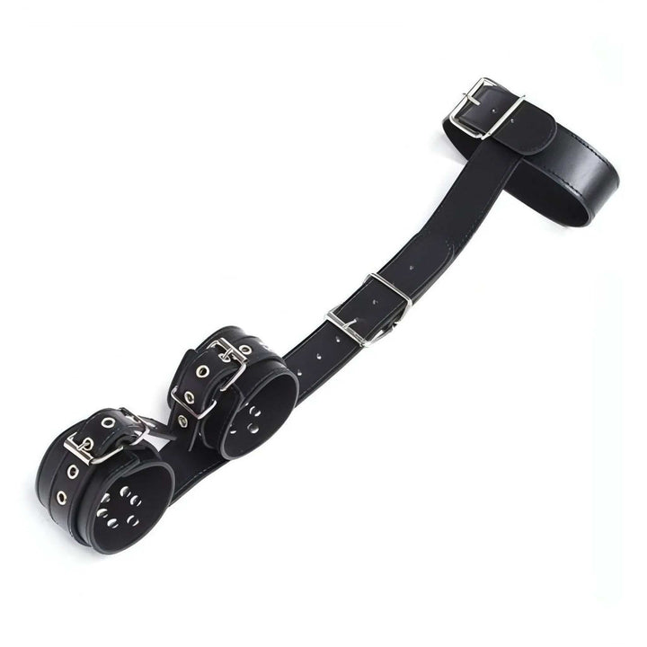 Set completo bracciali e cinghia nera lucida con fibbie metalliche