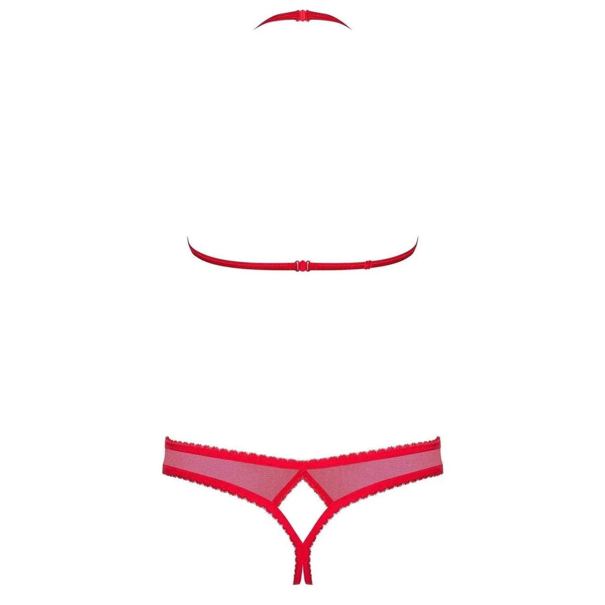 Composizione set intimo nudo rosso rete e pizzo S/M