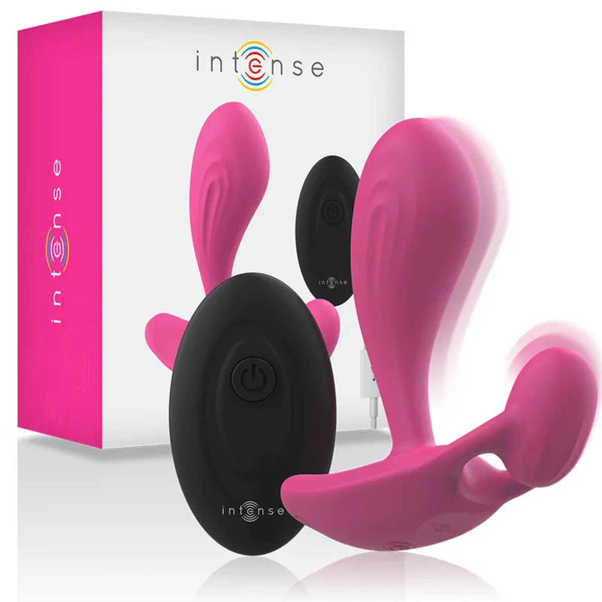 Plug anale rosa Intense vibrante con telecomando davanti alla scatola