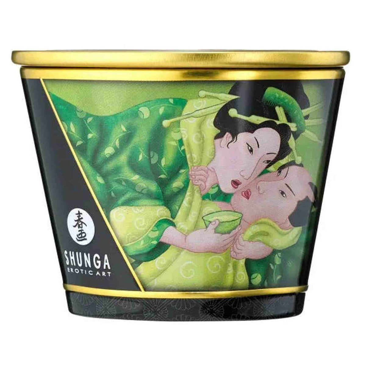 Candela da massaggio Shunga tè verde illustrazione figure verdi