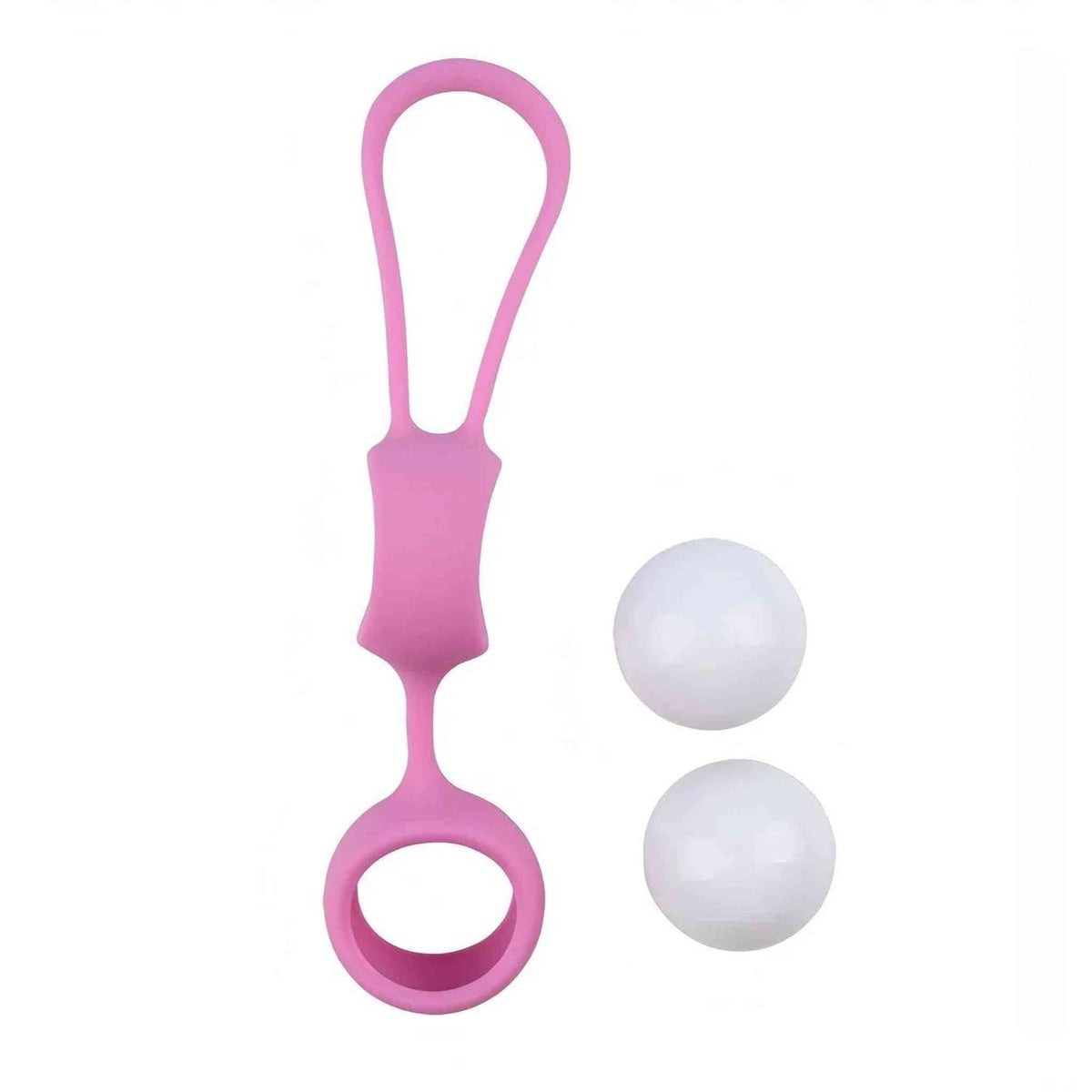 Set allenamento pavimento pelvico con palle Kegel bianche lisce e accessorio ergonomico