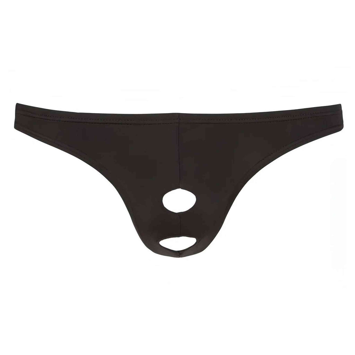 Slip uomo nero con doppia apertura ovale verticale per pene e perineo