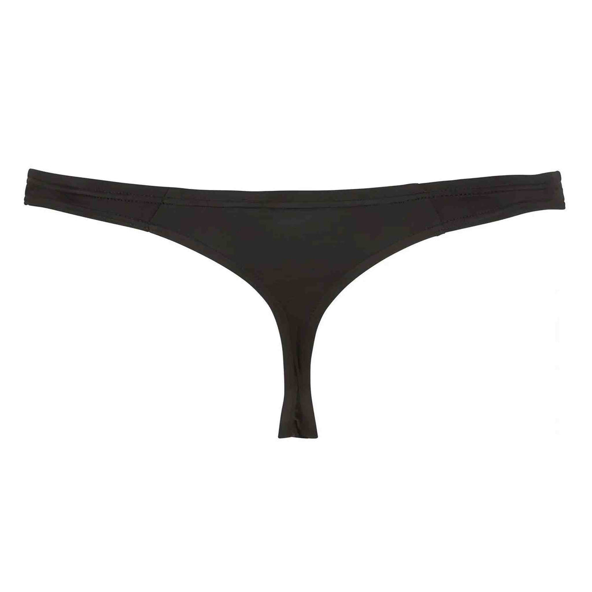 Slip thong nero uomo con apertura centrale frontale, vista piatta