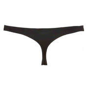 Slip thong nero uomo con apertura centrale frontale, vista piatta