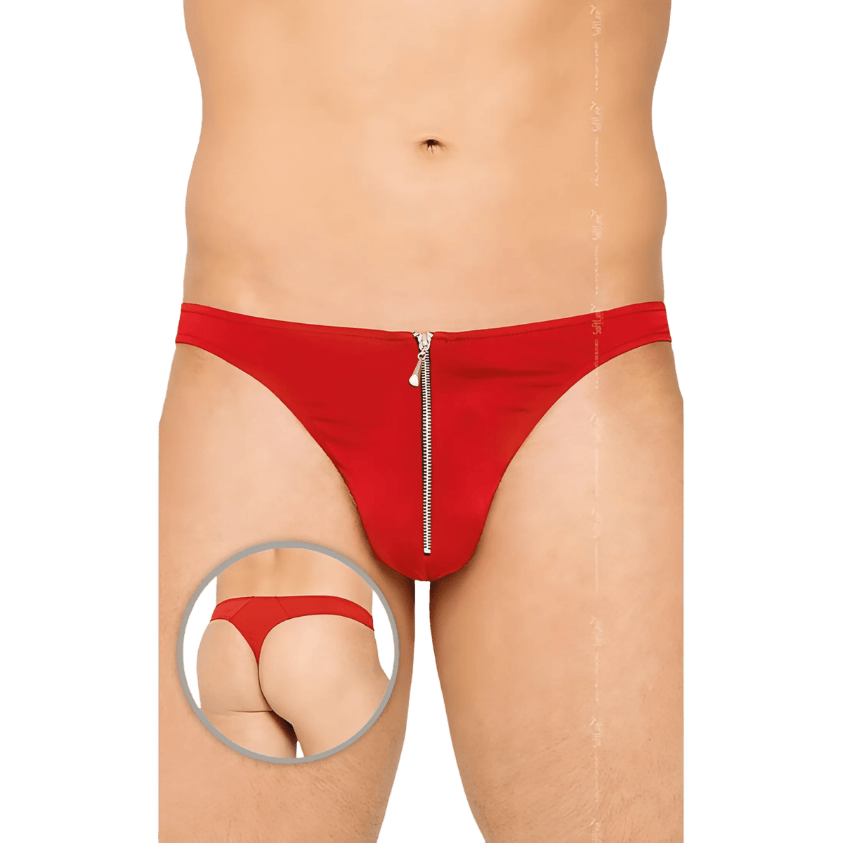 Slip uomo rosso vivo taglia XL con zip frontale metallica e design aderente