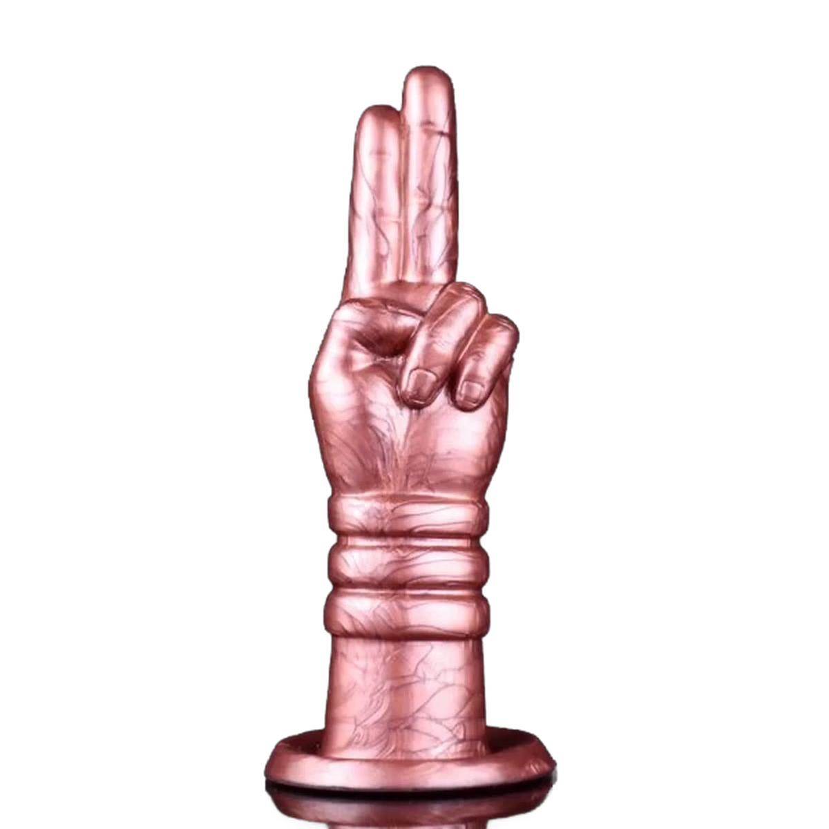 Dildo silicone liquido rosa Deva gesto vittoria con manico ad anelli e dettagli venosi