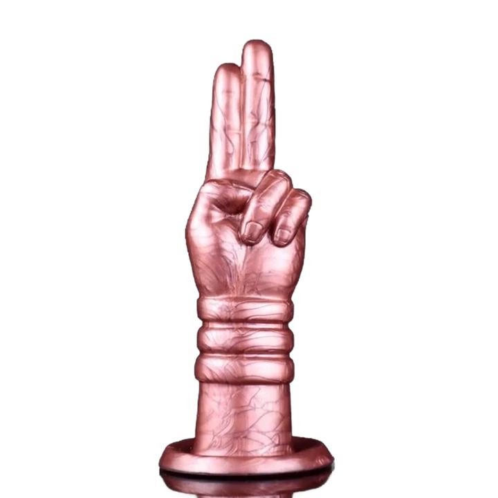 Dildo silicone liquido rosa Deva gesto vittoria con manico ad anelli e dettagli venosi