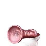 Base concava dildo silicone liquido rosa Deva con simbolo inciso interno e manico ondulato