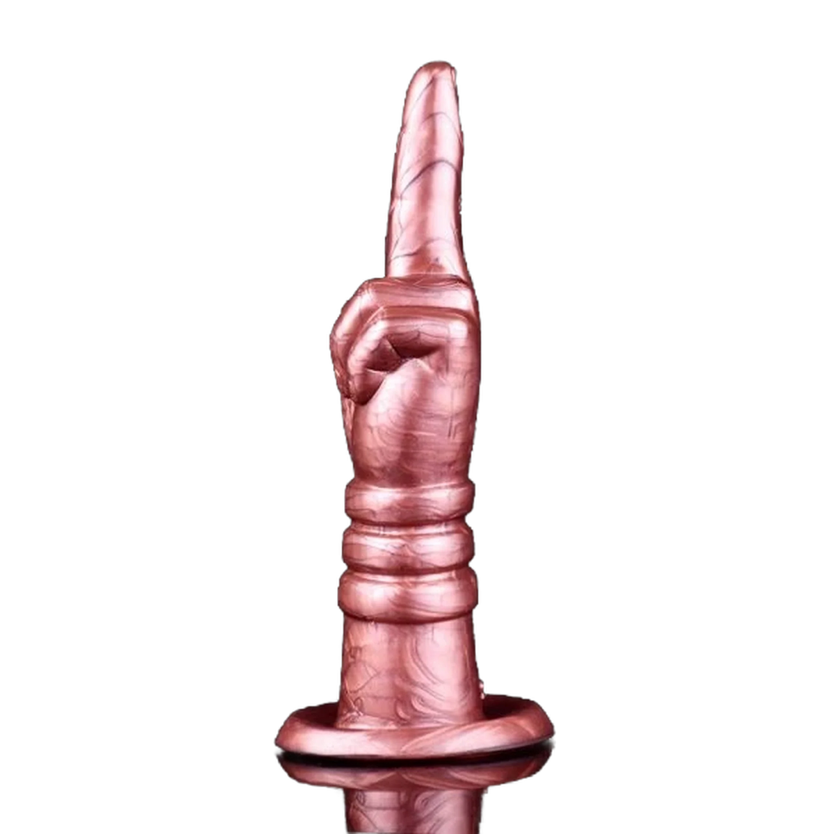 Dildo silicone liquido rosa Deva frontale pugno chiuso con manico ad anelli e base piatta