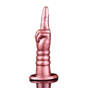 Dildo silicone liquido rosa Deva frontale pugno chiuso con manico ad anelli e base piatta