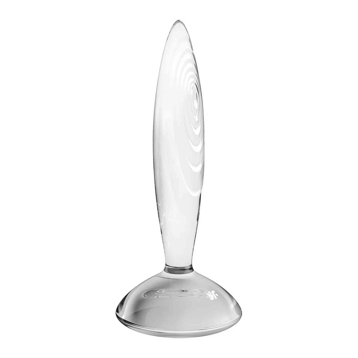 Dildo in vetro trasparente Satisfyer Sparkling Crystal con incisioni a spirale e logo SF