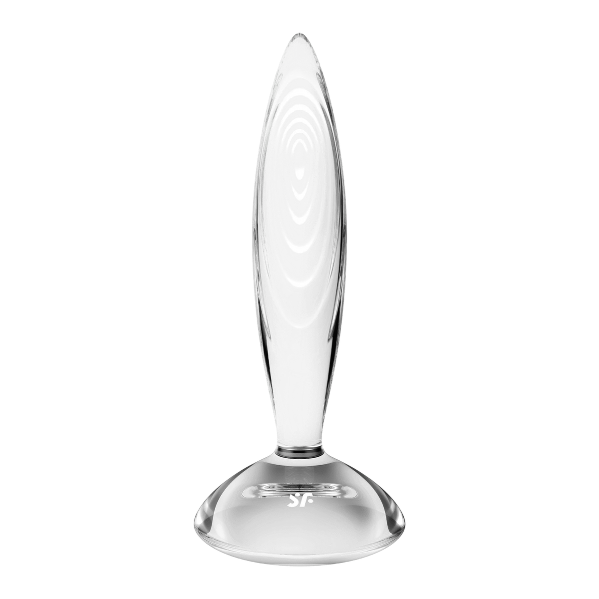 Dildo in vetro trasparente Satisfyer con incisioni a cerchi concentrici e dettaglio cuore