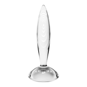 Dildo in vetro trasparente Satisfyer con incisioni a cerchi concentrici e dettaglio cuore