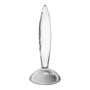 Dildo in vetro trasparente Satisfyer con incisioni verticali a rilievo e superficie lucida