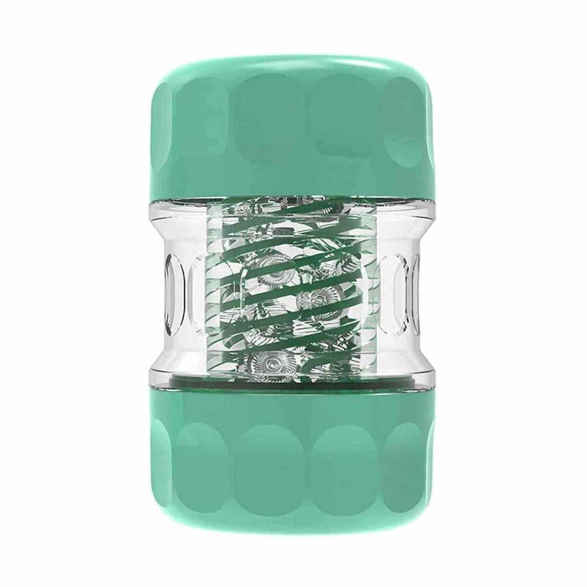 Coppa masturbatore verticale trasparente con base verde acqua opaca