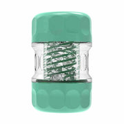 Coppa masturbatore verticale trasparente con base verde acqua opaca