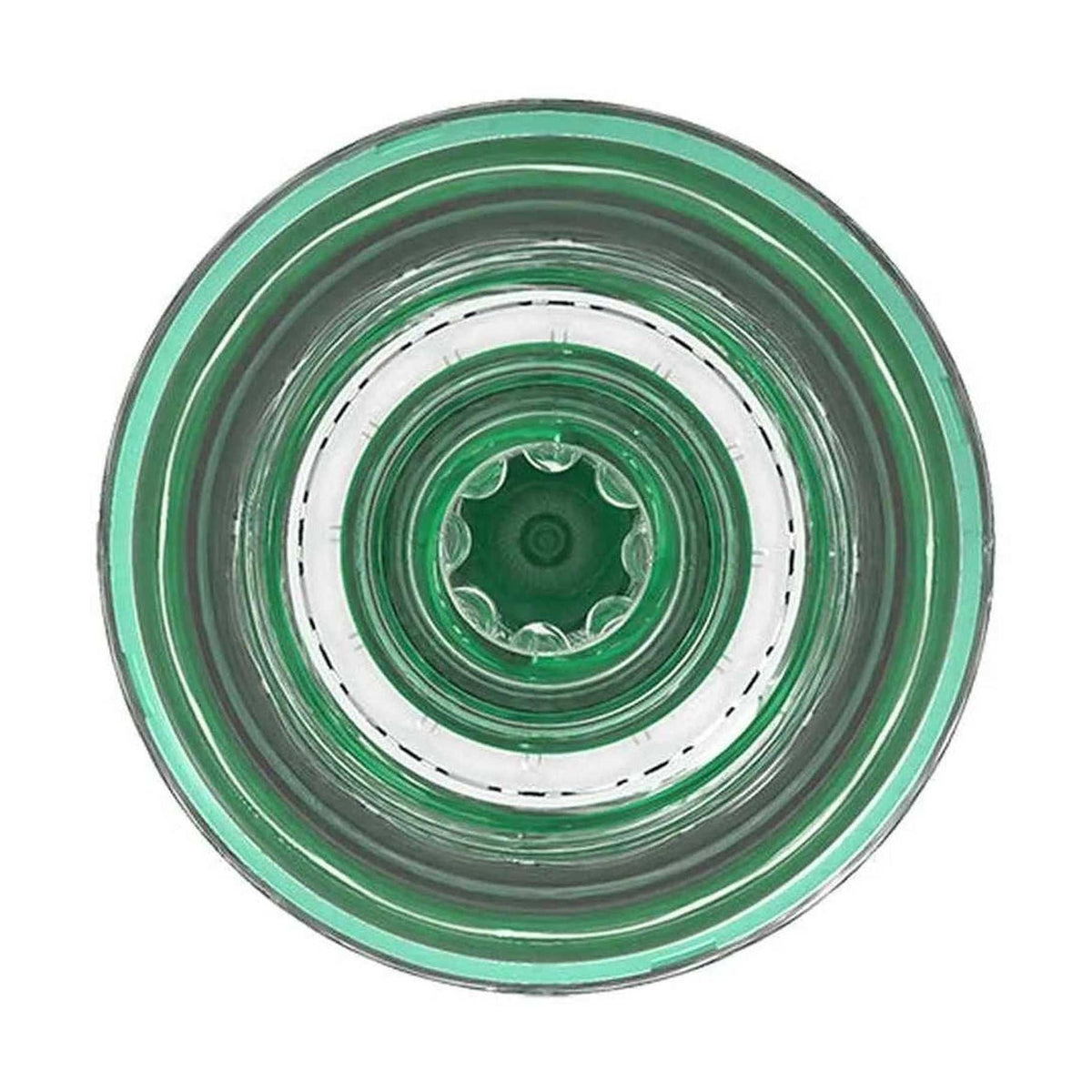 Coppa portatile trasparente con spirale verde interna e anelli concentrici