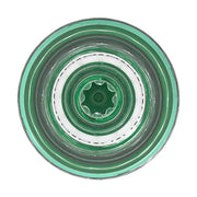 Coppa portatile trasparente con spirale verde interna e anelli concentrici