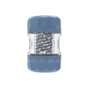 Lato masturbatore Spiral Portable Vigor Cup chiuso blu-grigio con texture circolare e guaina interna a spirale