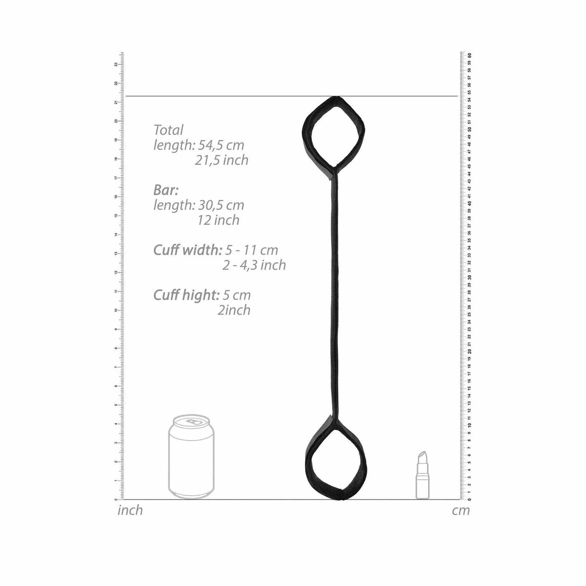 Barra divaricatrice nera misure tecniche 54,5 cm con scala di confronto