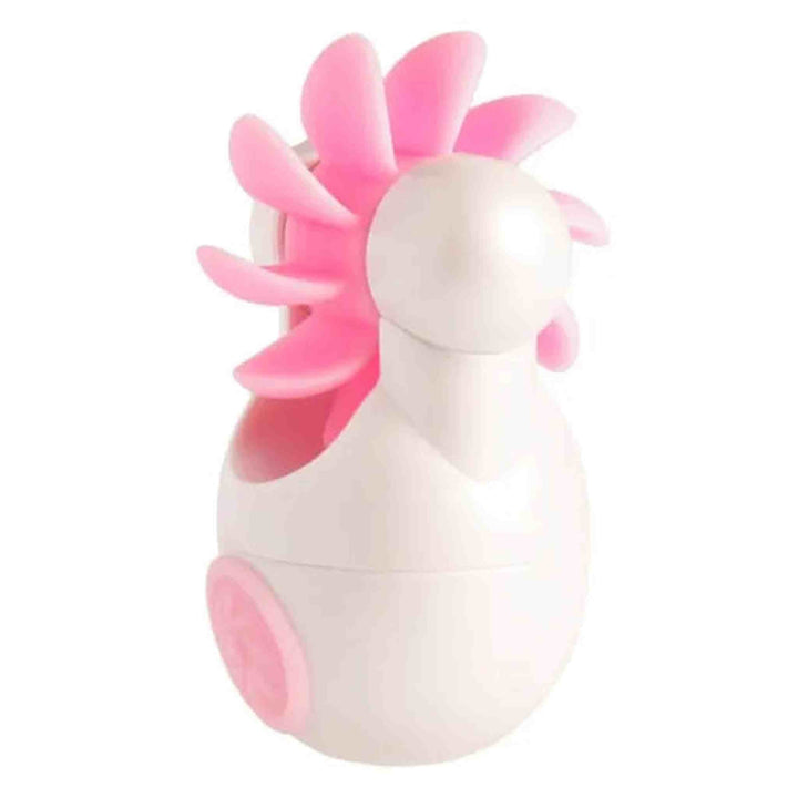 Massaggero orale Sqweel Go vista laterale base bianca e petali rosa