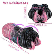 Toy masturbazione silicone liquido nero blu rosa con dettagli squame e bocca aperta