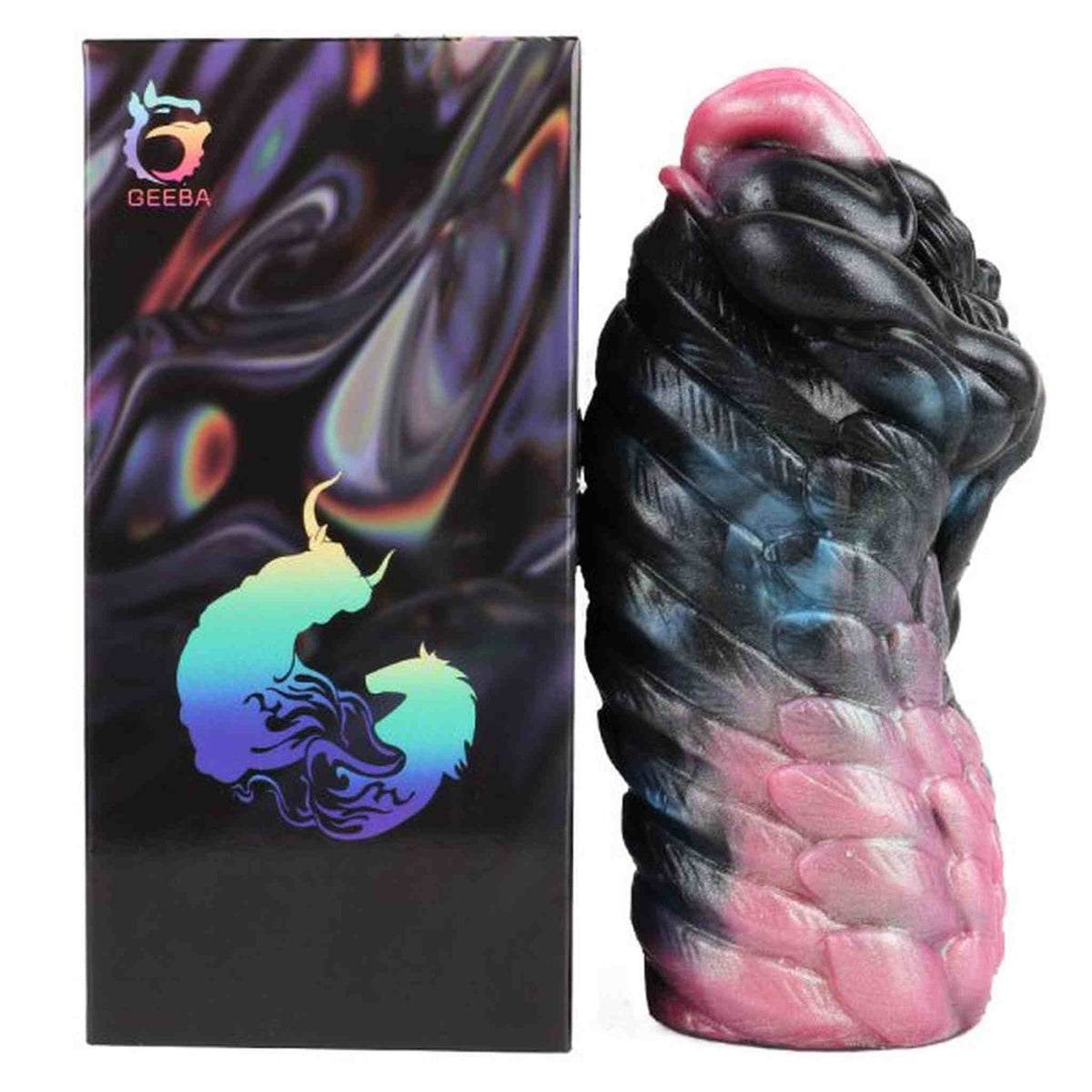 Vista angolata toy masturbazione compatta nero blu rosa struttura bocca a rilievo