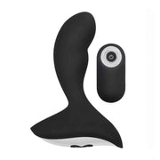 Stimolatore prostatico nero in silicone ergonomico con telecomando wireless a pulsante bianco