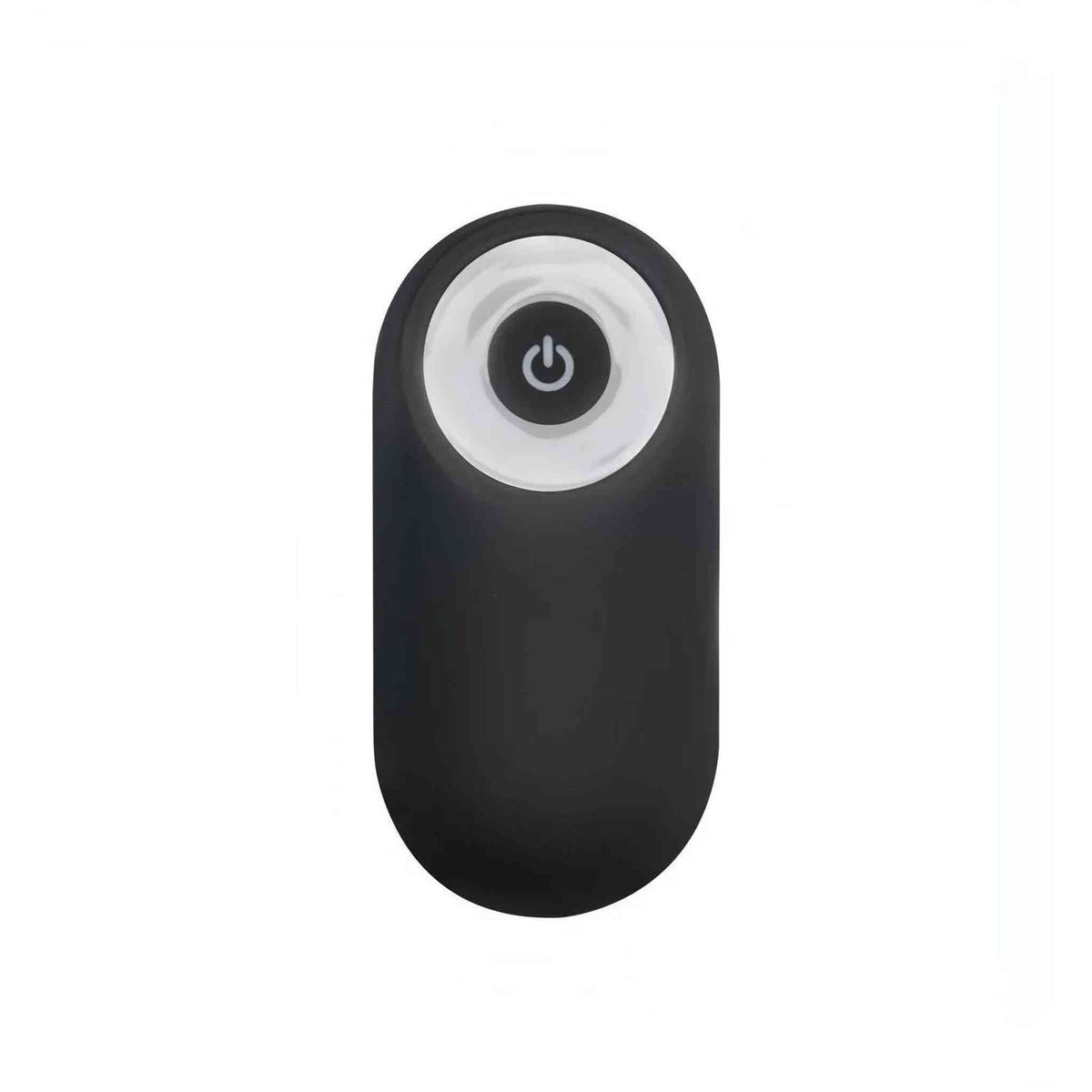 Telecomando wireless ovale nero per stimolatore prostatico con anello bianco e pulsante accensione