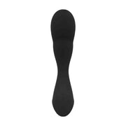 Vista posteriore stimolatore prostatico nero in silicone con base piatta e connettore ricarica