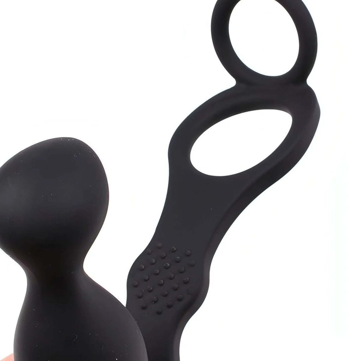 Stimolatore Prostatico Vibrante con Doppio Anello per Pene e Testicoli - Silicone Medicale, Nero